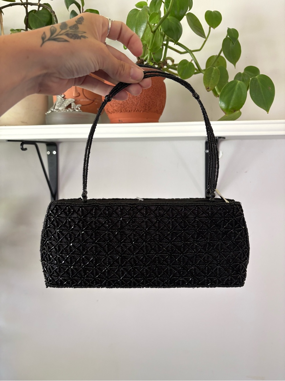 Black Beaded Evening Bag - Unbranded